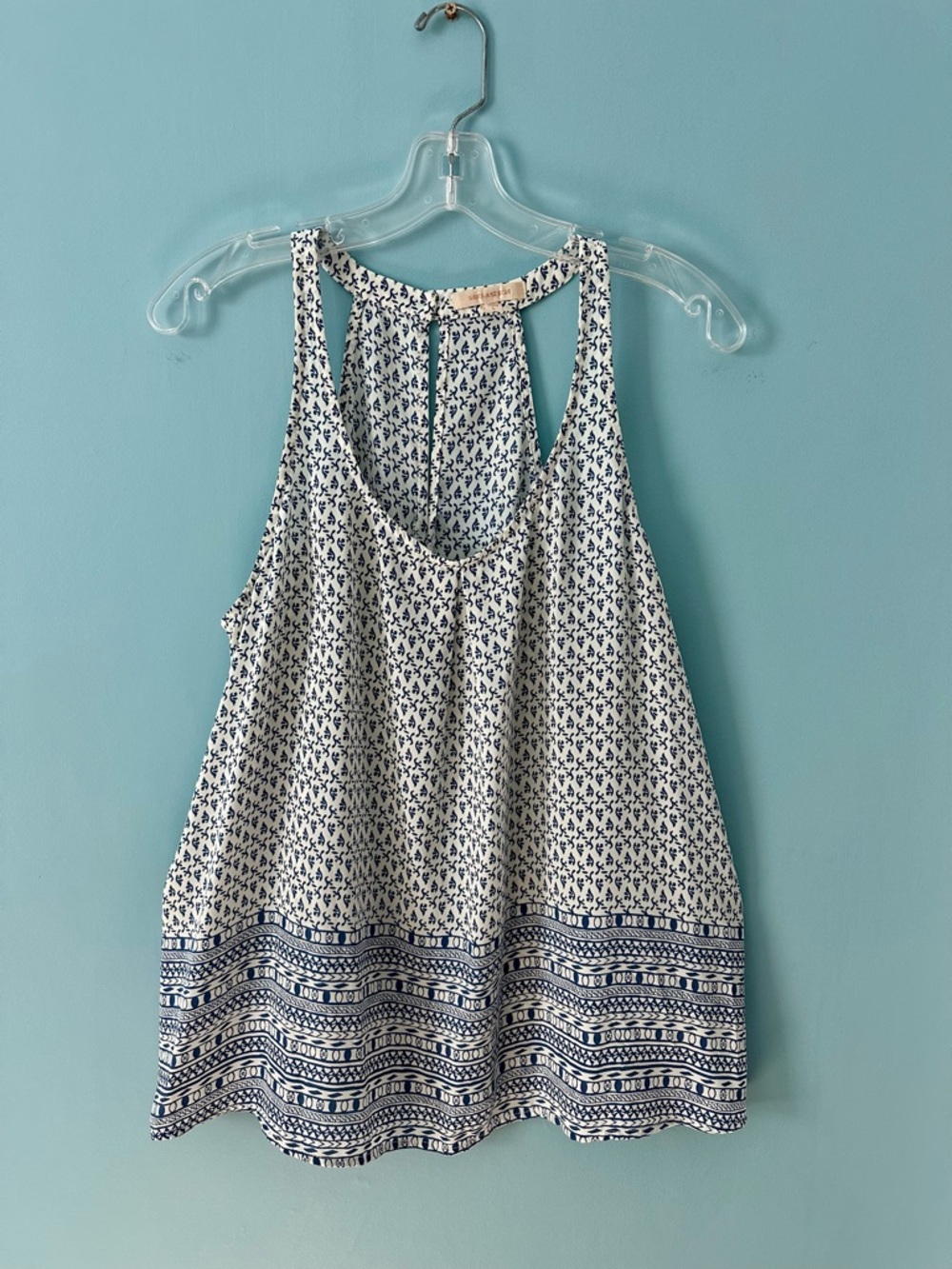 Skies Are Blue White and Navy Printed Racerback Tank